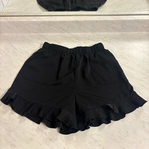 Chic Black Ruffle Hem High Waist Women's Shorts
